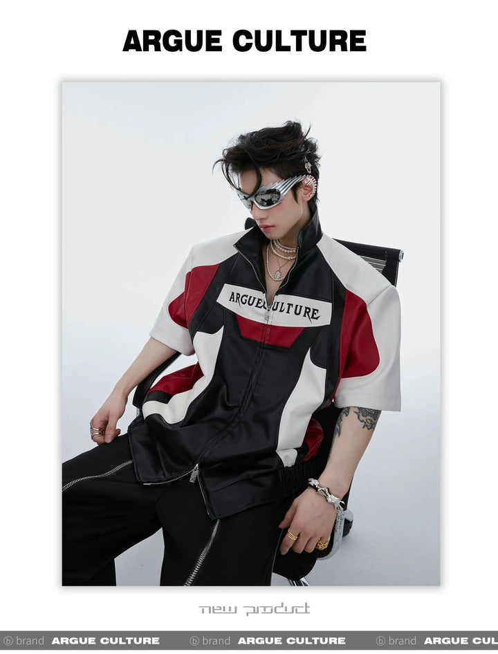 Avant - Garde Color Block Biker Faux Leather Jacket with Deconstructed - ArguE CulturE