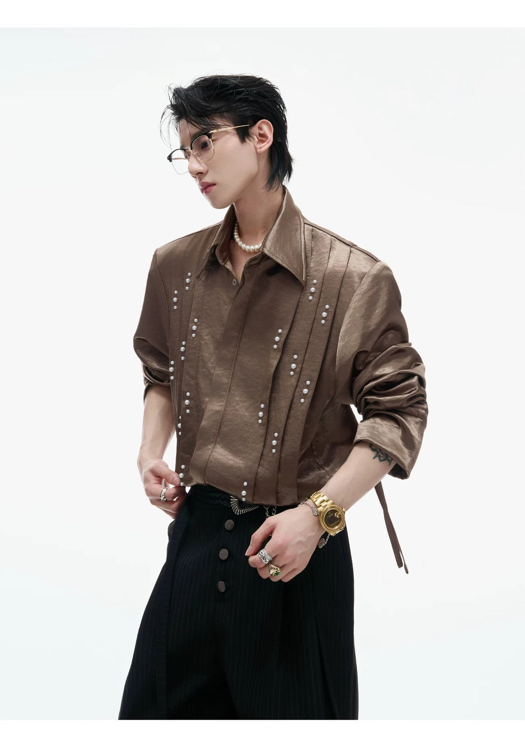 desc::avant-garde-pleated-pearl-ribbon-shirt-unisex-detail-img-8