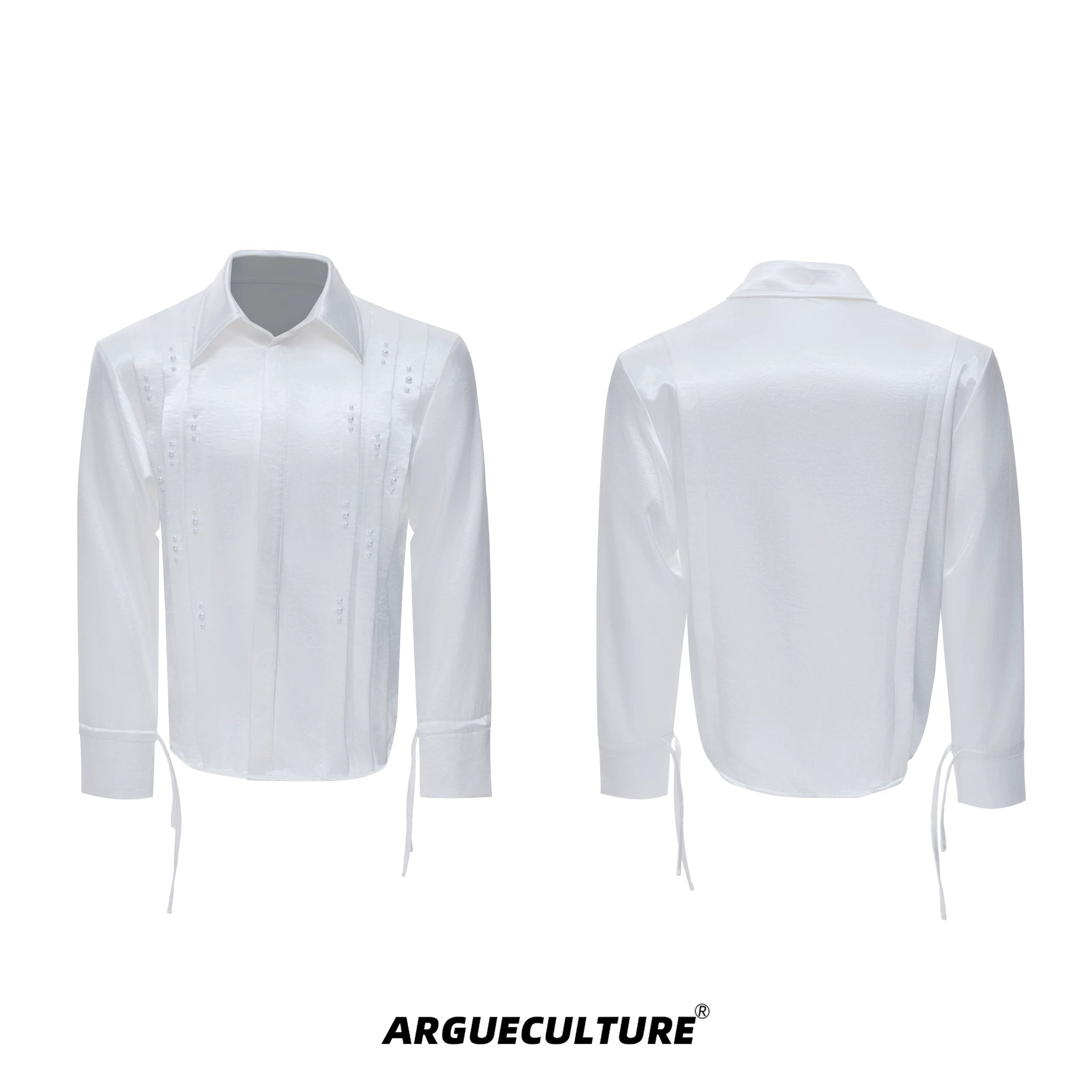 avant-garde-pleated-pearl-ribbon-shirt-unisex-white