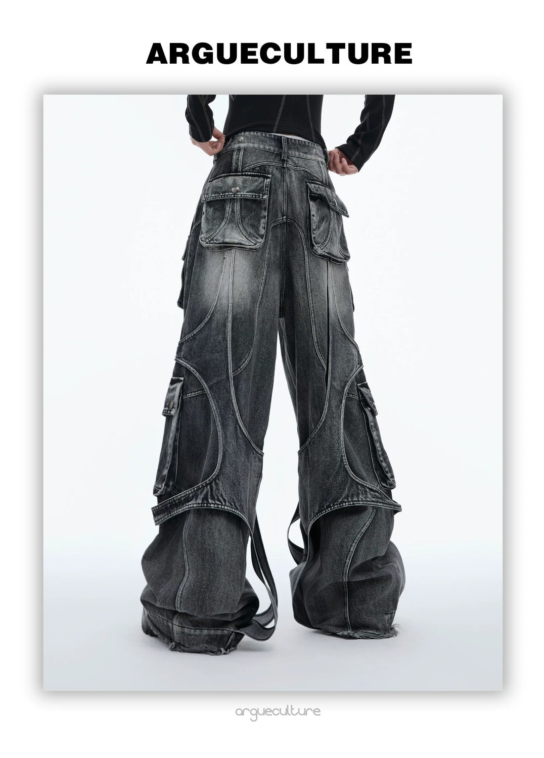 desc::baggy-distressed-cargo-jeans-with-raw-edge-straps-detail-img-2