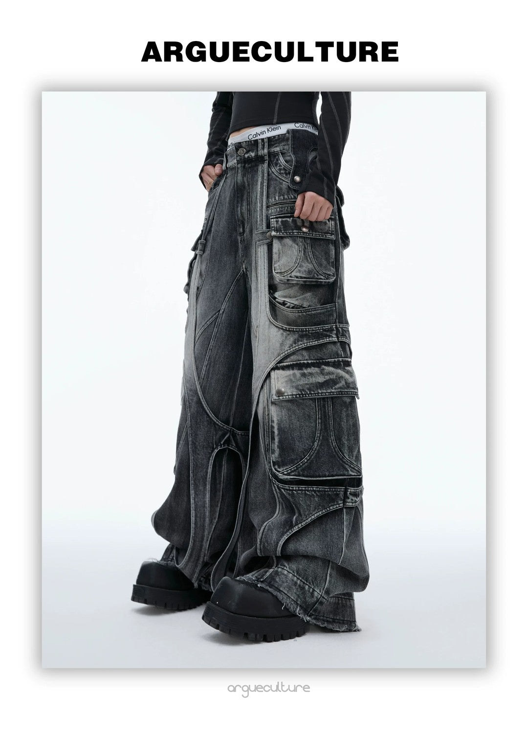 desc::baggy-distressed-cargo-jeans-with-raw-edge-straps-detail-img-4