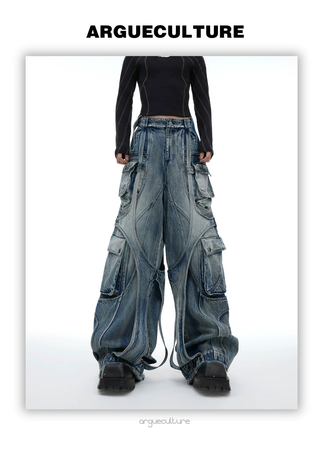 desc::baggy-distressed-cargo-jeans-with-raw-edge-straps-detail-img-8