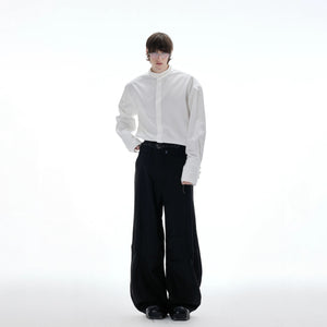 Luxury red long sleeve shirt with pearl accents for high-end fashion