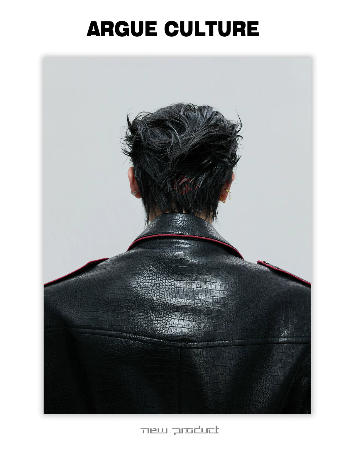 Belted Faux-Leather Long Coat with Wide Shoulders - detail image 16