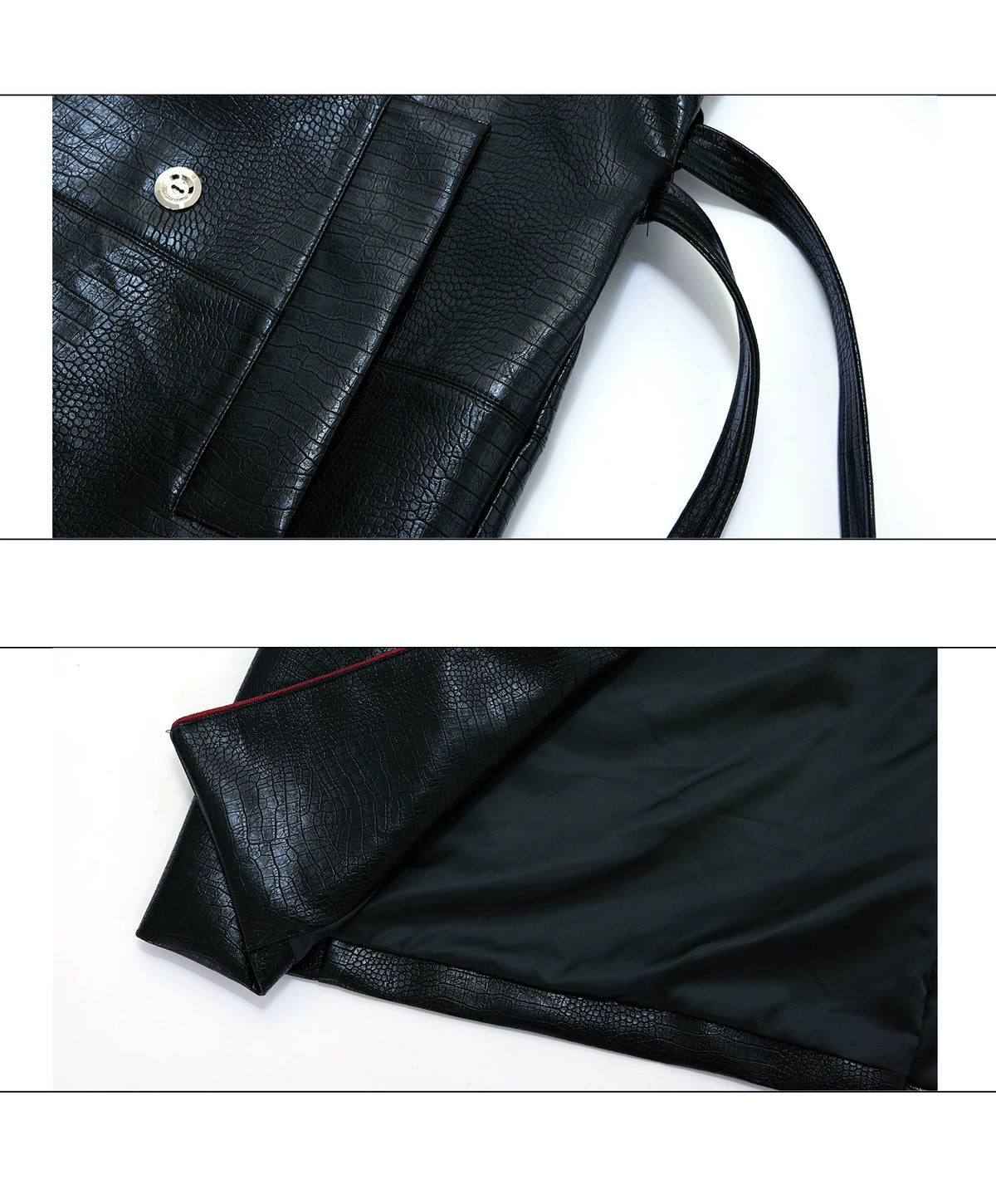 Belted Faux-Leather Long Coat with Wide Shoulders - detail image 18