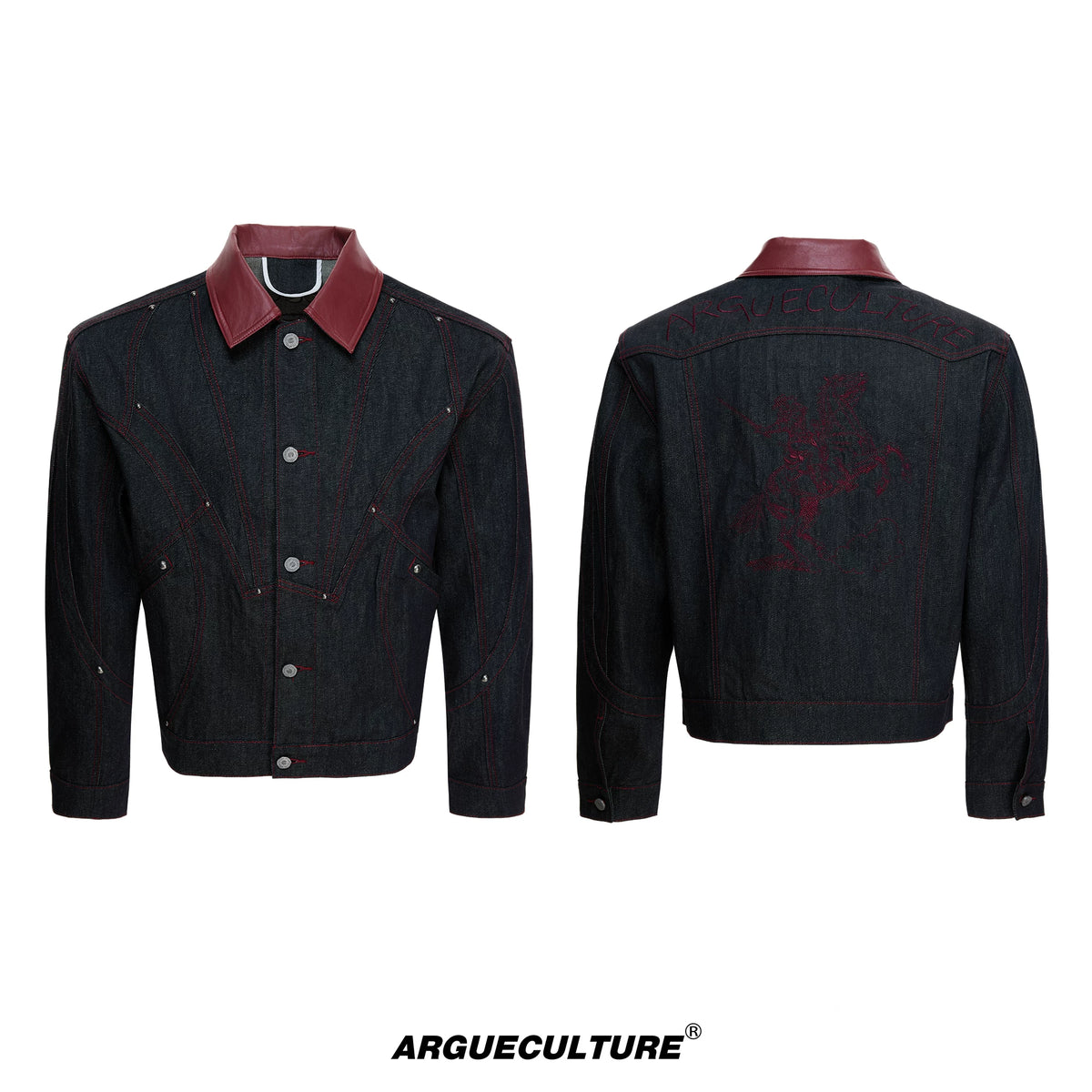 Black 14.5 oz Raw Denim Embroidered Streetwear Jacket - Black