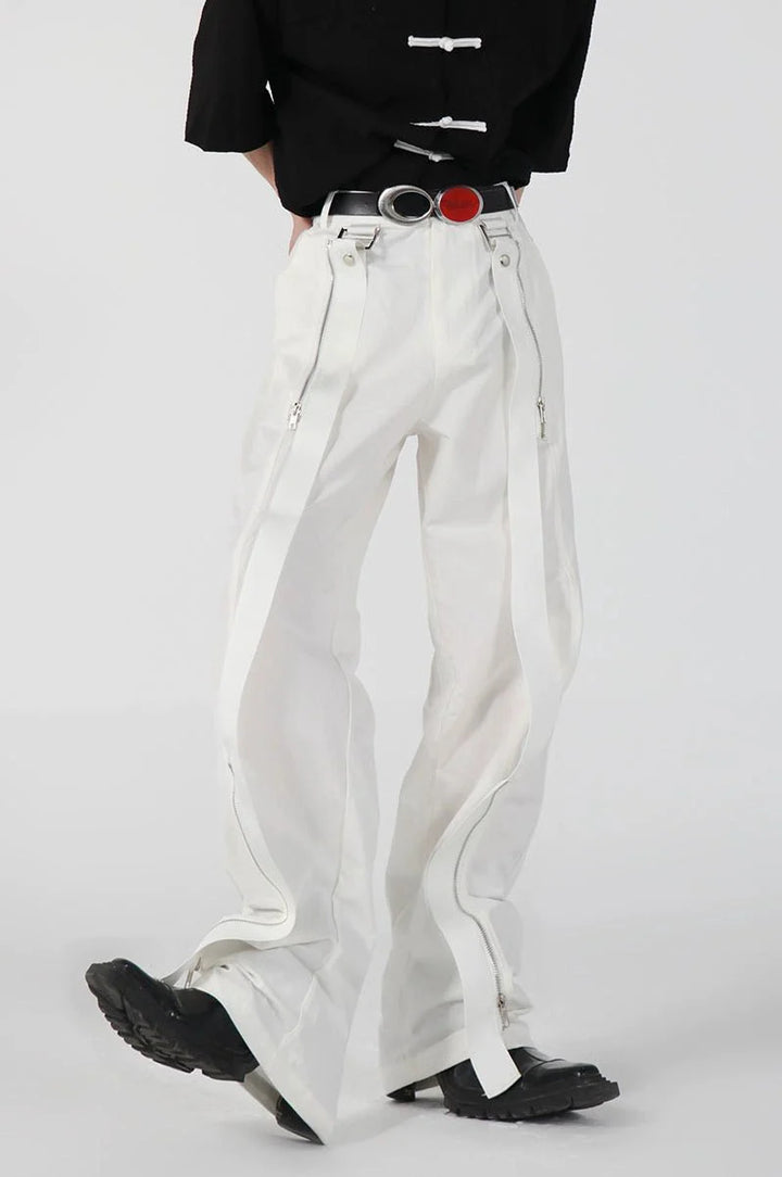 Black Casual Trousers with Metal Zipper and Streamer Patchwork Design - ArguE CulturE