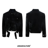 Black Croc-Embossed PU Cropped Zip Jacket | Unisex - Black