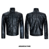 Black Croc-Embossed Synthetic Leather Zip-Front Jacket - Black