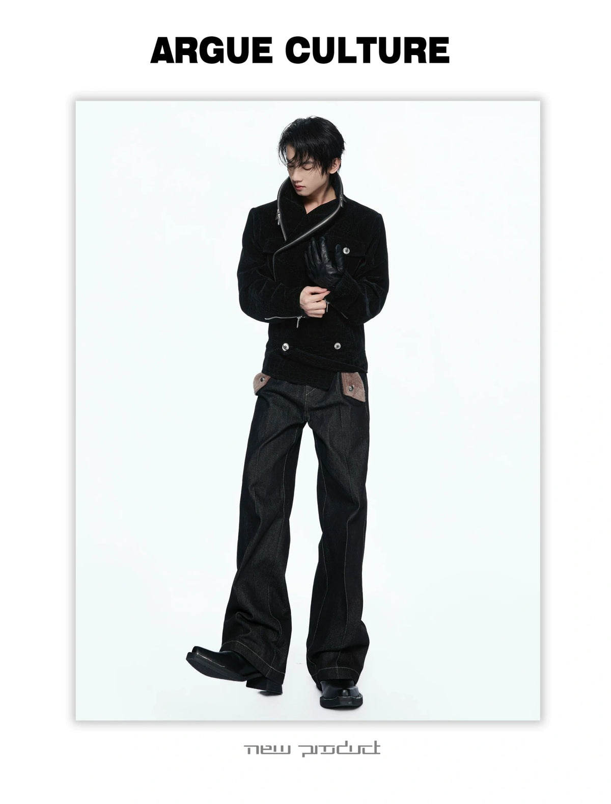 Black Crocodile-Texture Cropped Zip Biker Jacket - detail image 4