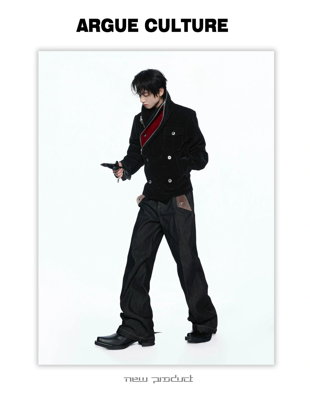 Black Crocodile-Texture Cropped Zip Biker Jacket - detail image 5