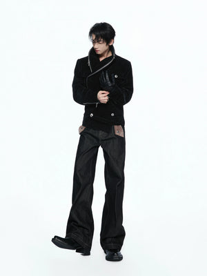 Black Crocodile-Texture Cropped Zip Biker Jacket - main image 3