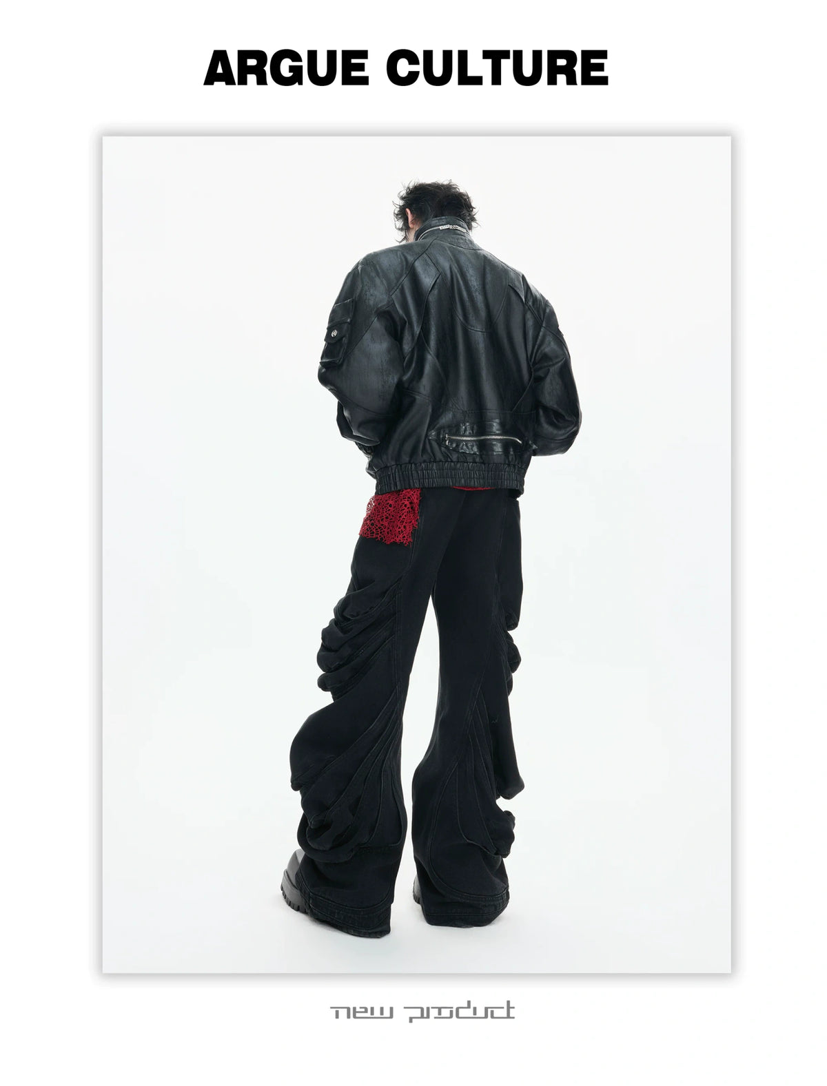 Black Deconstructed Curved-Leg Stacked Jeans - detail image 5