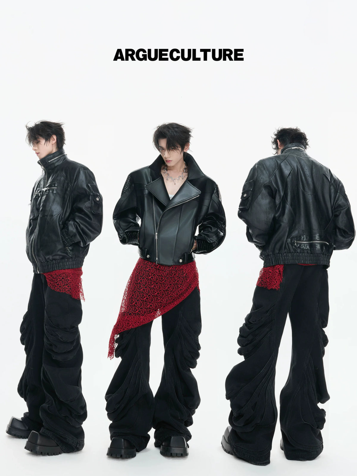 Black Deconstructed Curved-Leg Stacked Jeans - main image 4