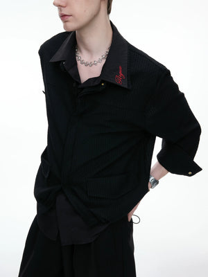 Black Faux-Layer Embroidered Shirt Jacket for Men - main image 2