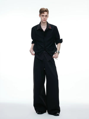 Black Faux-Layer Embroidered Shirt Jacket for Men - main image 3