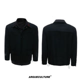 Black Faux-Layer Embroidered Shirt Jacket for Men - Black