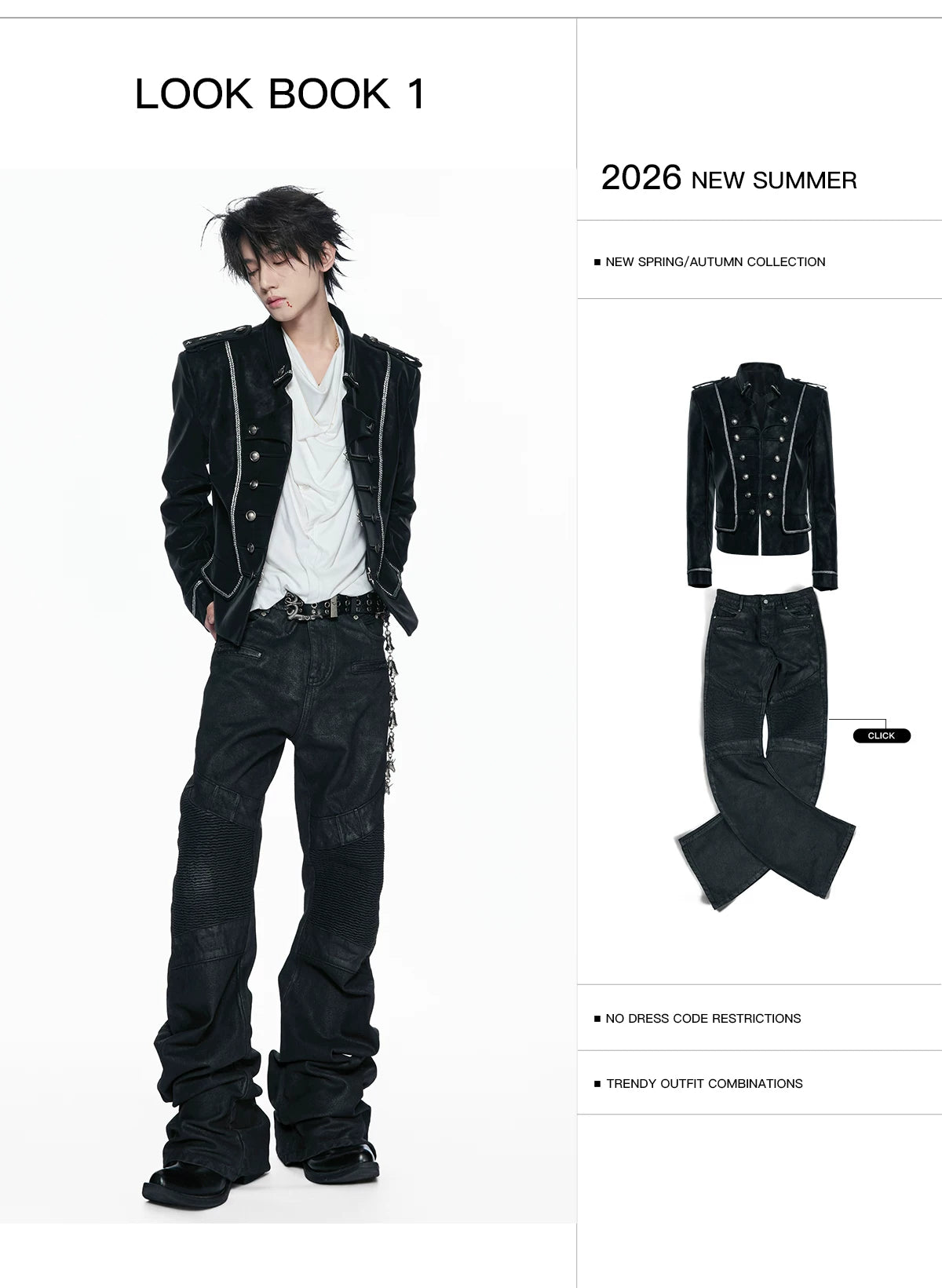 Black Faux-Leather Military Jacket with Silver Trim - detail image 2