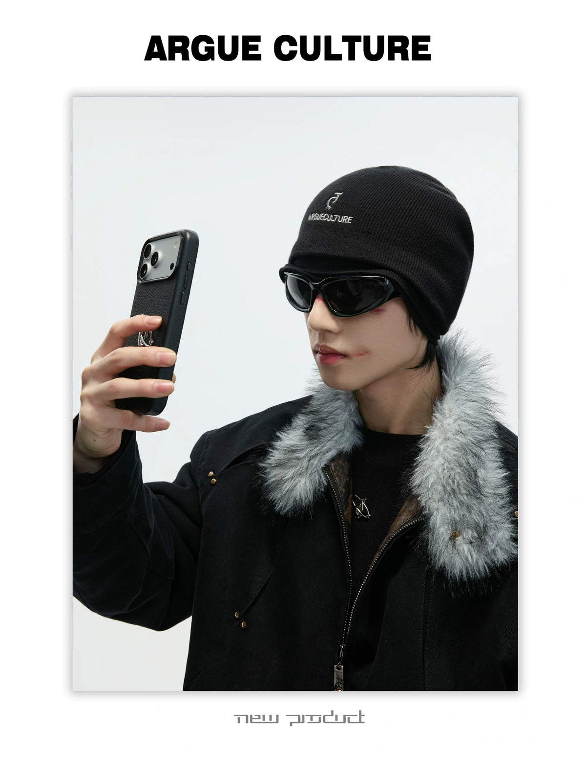Black Faux Three-Layer Cotton-Wool Knit Beanie Hat - detail image 1
