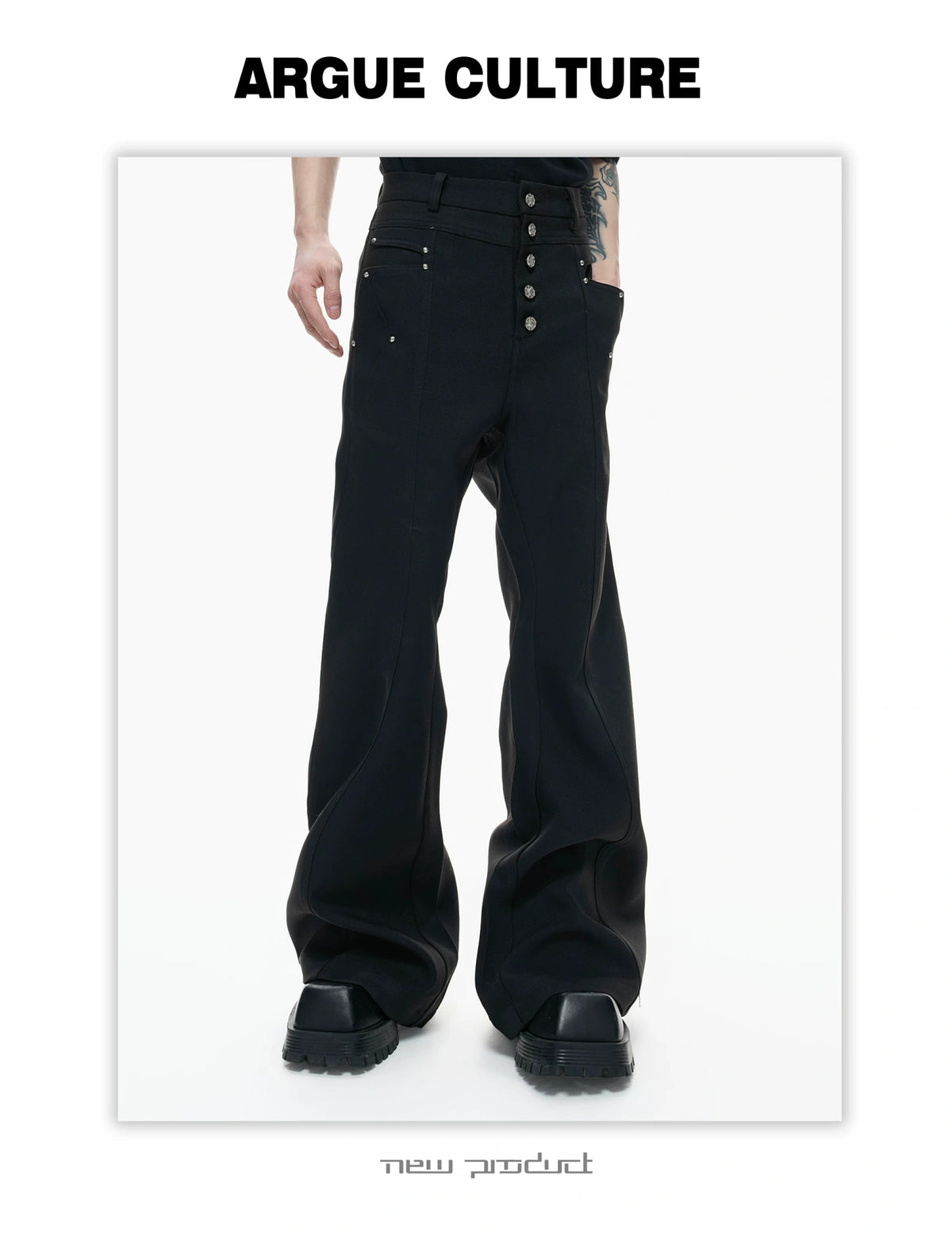 Black High-Waist Draped Metal-Detail Tailored Pants - detail image 6