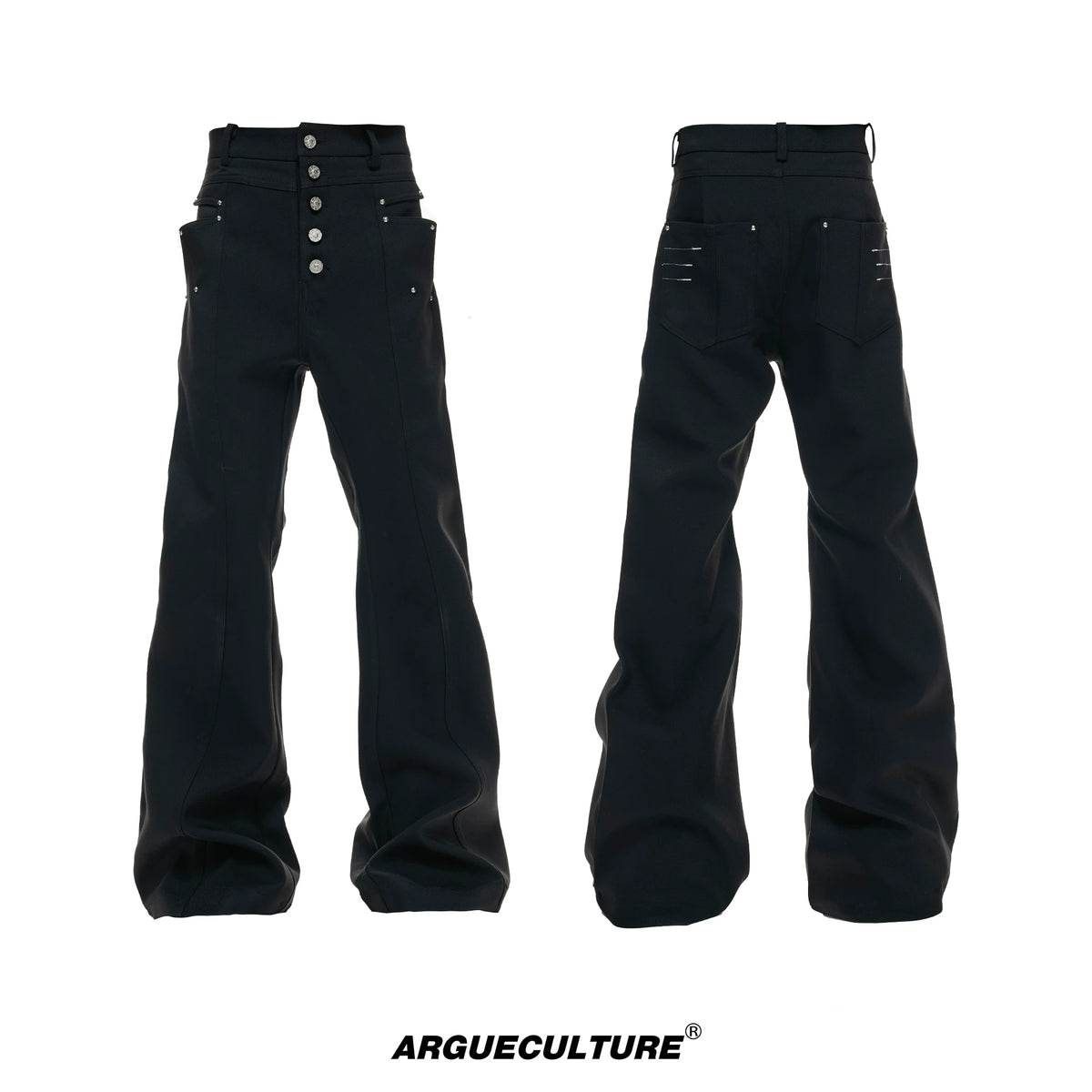 Black High-Waist Draped Metal-Detail Tailored Pants - Black Pants