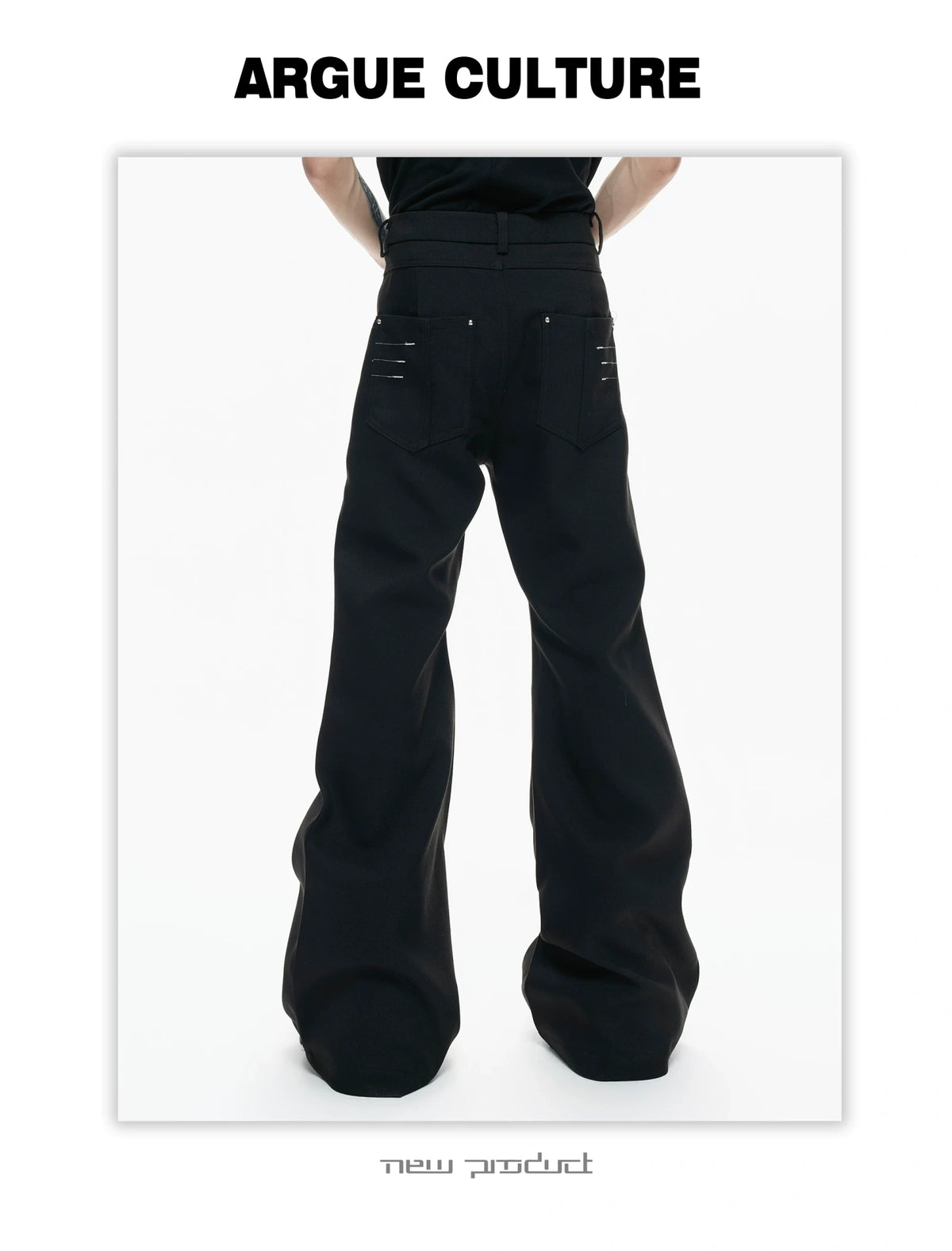 Black High-Waist Draped Metal-Detail Tailored Pants - detail image 7