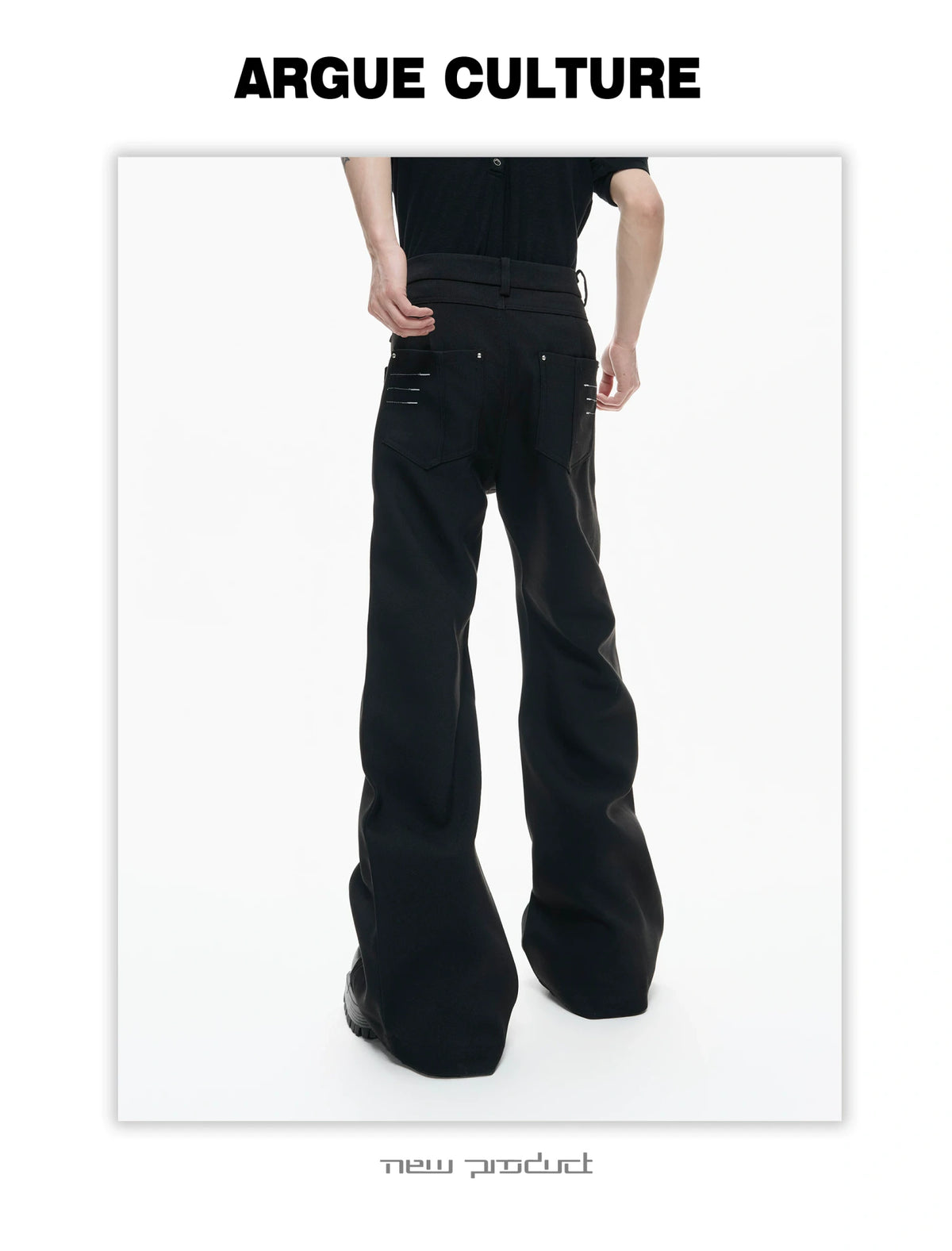 Black High-Waist Draped Metal-Detail Tailored Pants - detail image 5