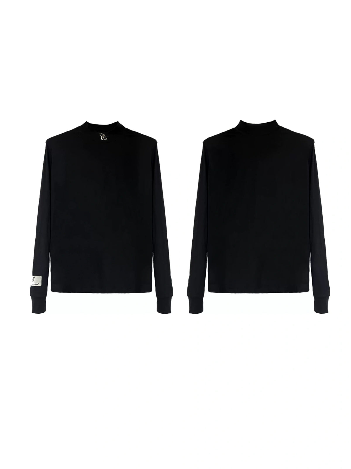 Black Mock-Neck Logo Long-Sleeve T-Shirt | Cotton Blend - Black