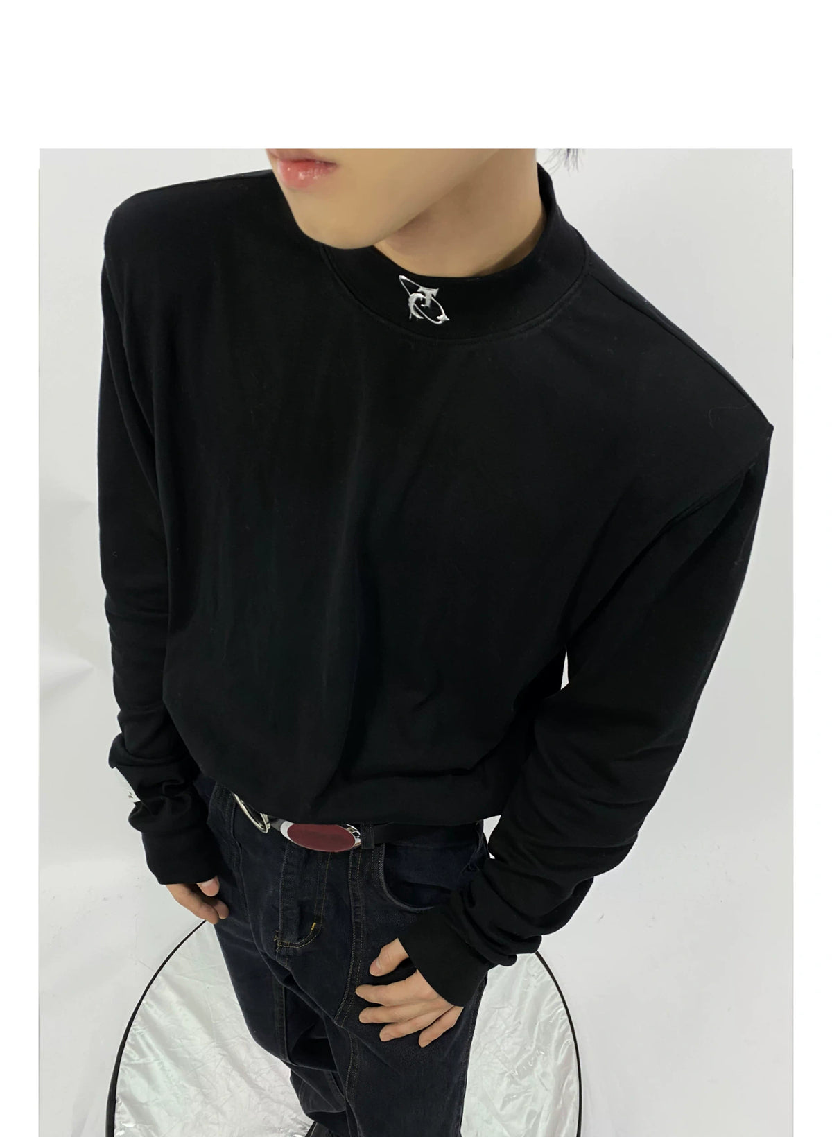 Black Mock-Neck Logo Long-Sleeve T-Shirt | Cotton Blend - detail image 3