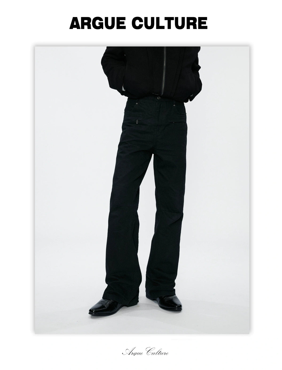 Black Multi-Pocket 3D Straight-Leg Twill Trousers - detail image 9