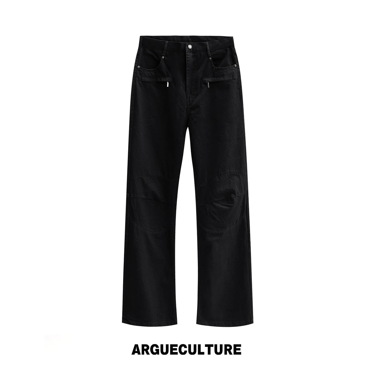 Black Multi-Pocket 3D Straight-Leg Twill Trousers - Black