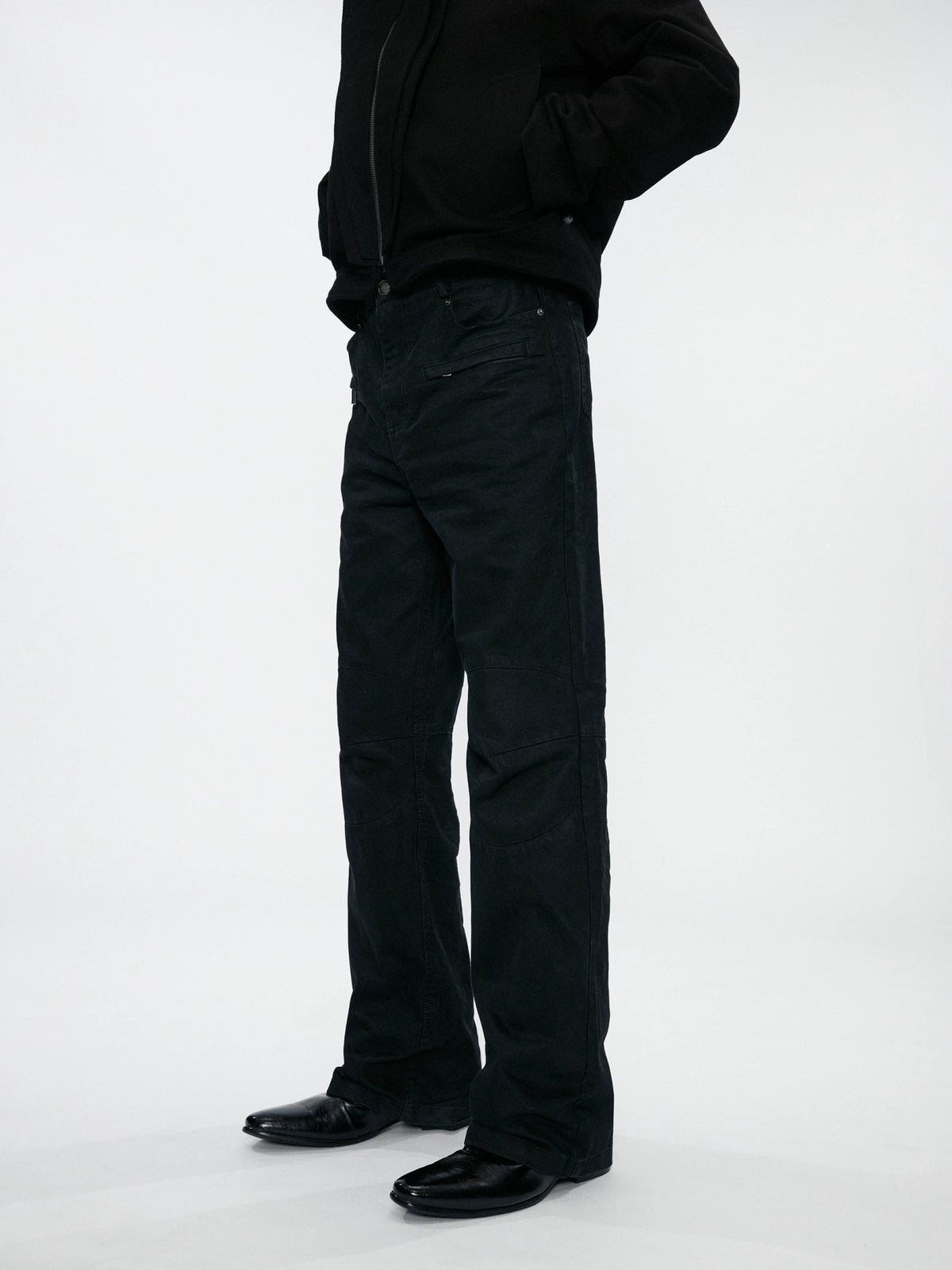 Black Multi-Pocket 3D Straight-Leg Twill Trousers - main image 1