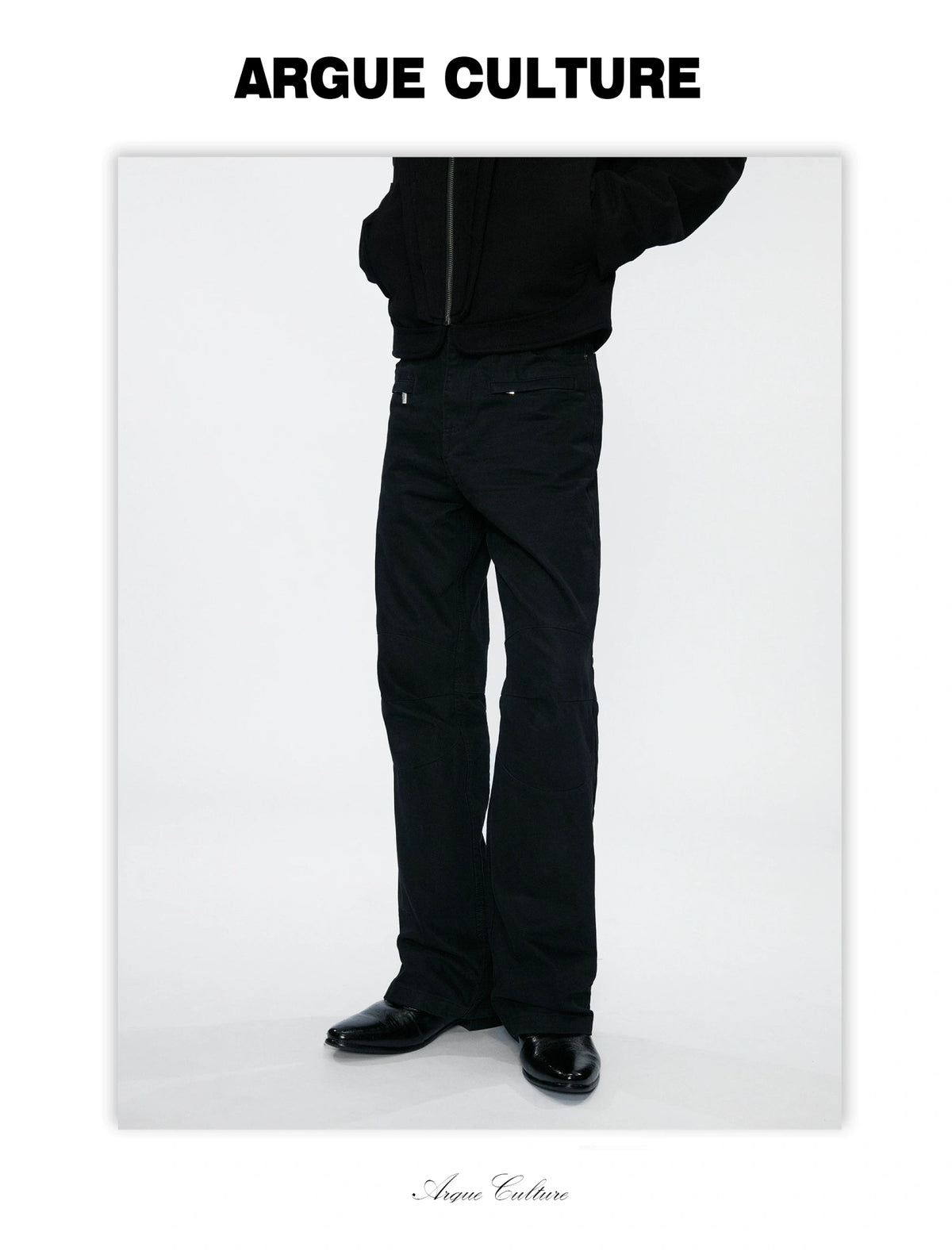 Black Multi-Pocket 3D Straight-Leg Twill Trousers - detail image 2
