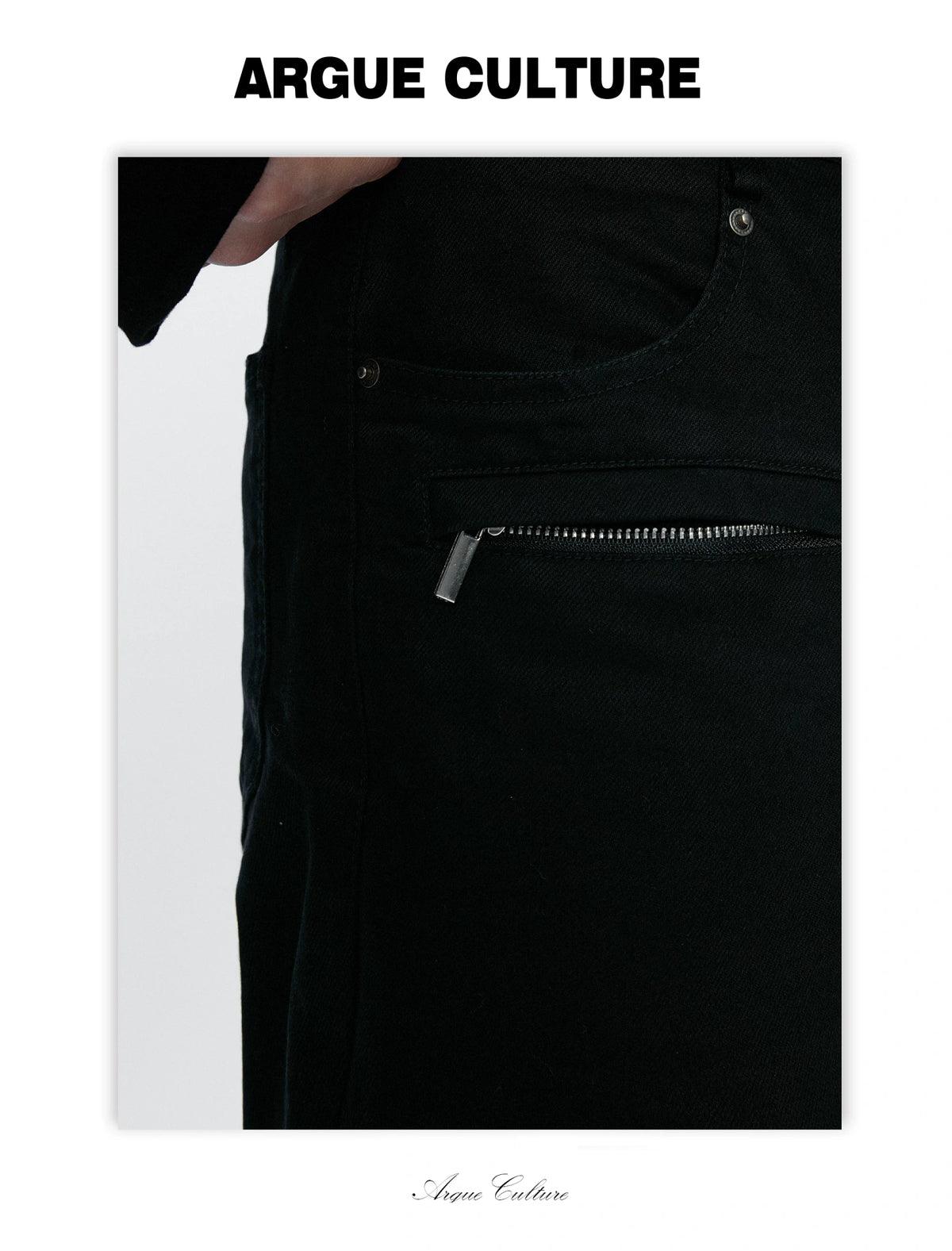 Black Multi-Pocket 3D Straight-Leg Twill Trousers - detail image 6