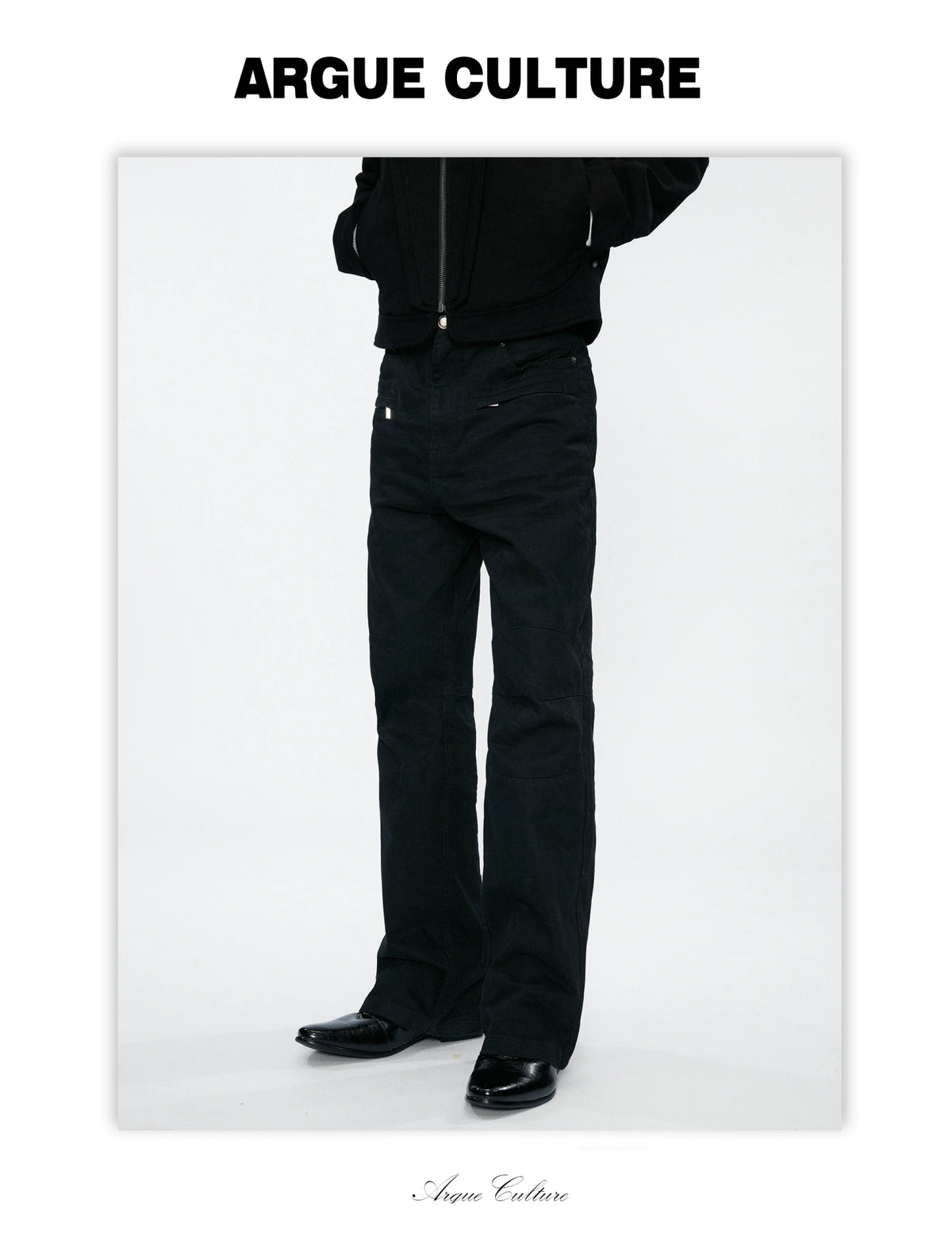 Black Multi-Pocket 3D Straight-Leg Twill Trousers - detail image 7