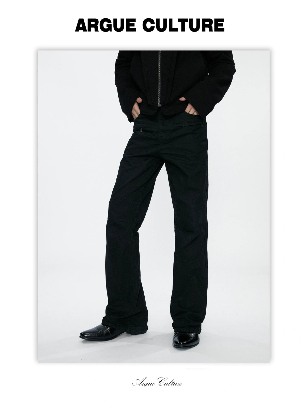 Black Multi-Pocket 3D Straight-Leg Twill Trousers - detail image 8