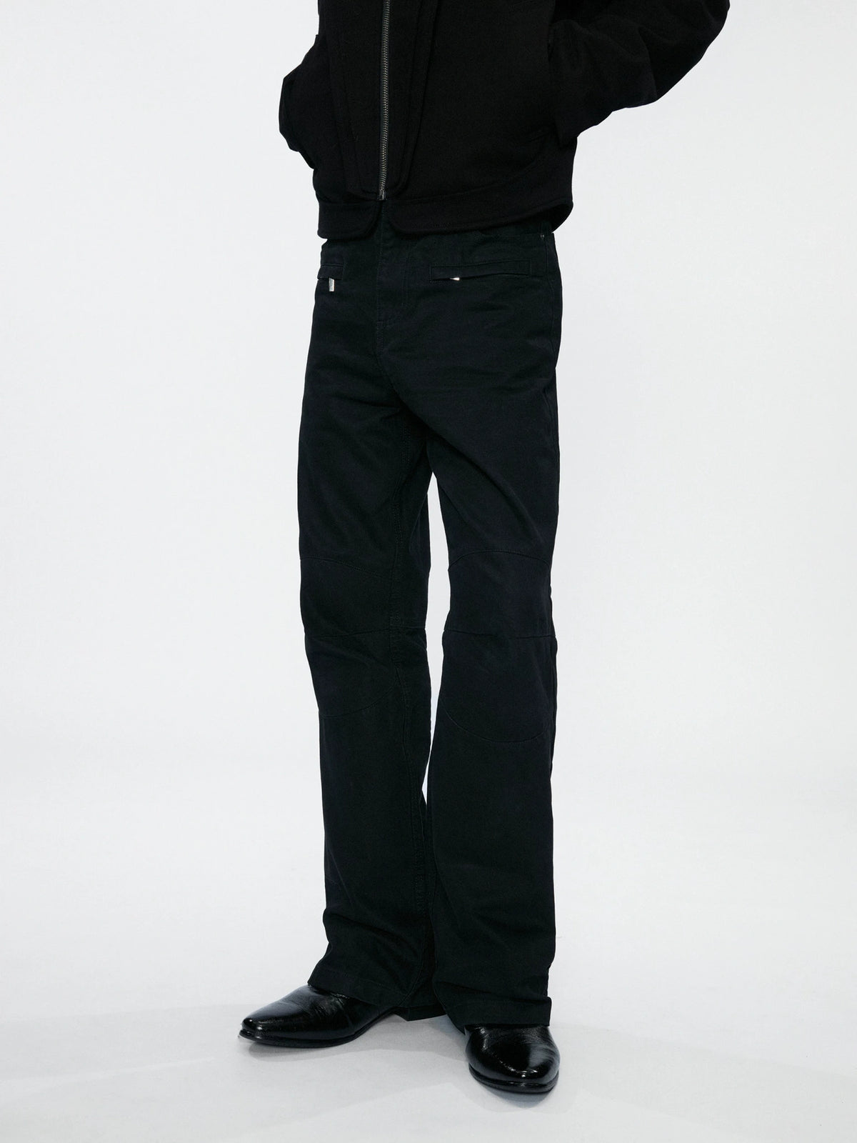 Black Multi-Pocket 3D Straight-Leg Twill Trousers - main image 4