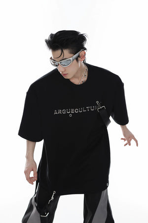 Black Oversized Metal Logo Ribbon T-Shirt | Futurist - Black