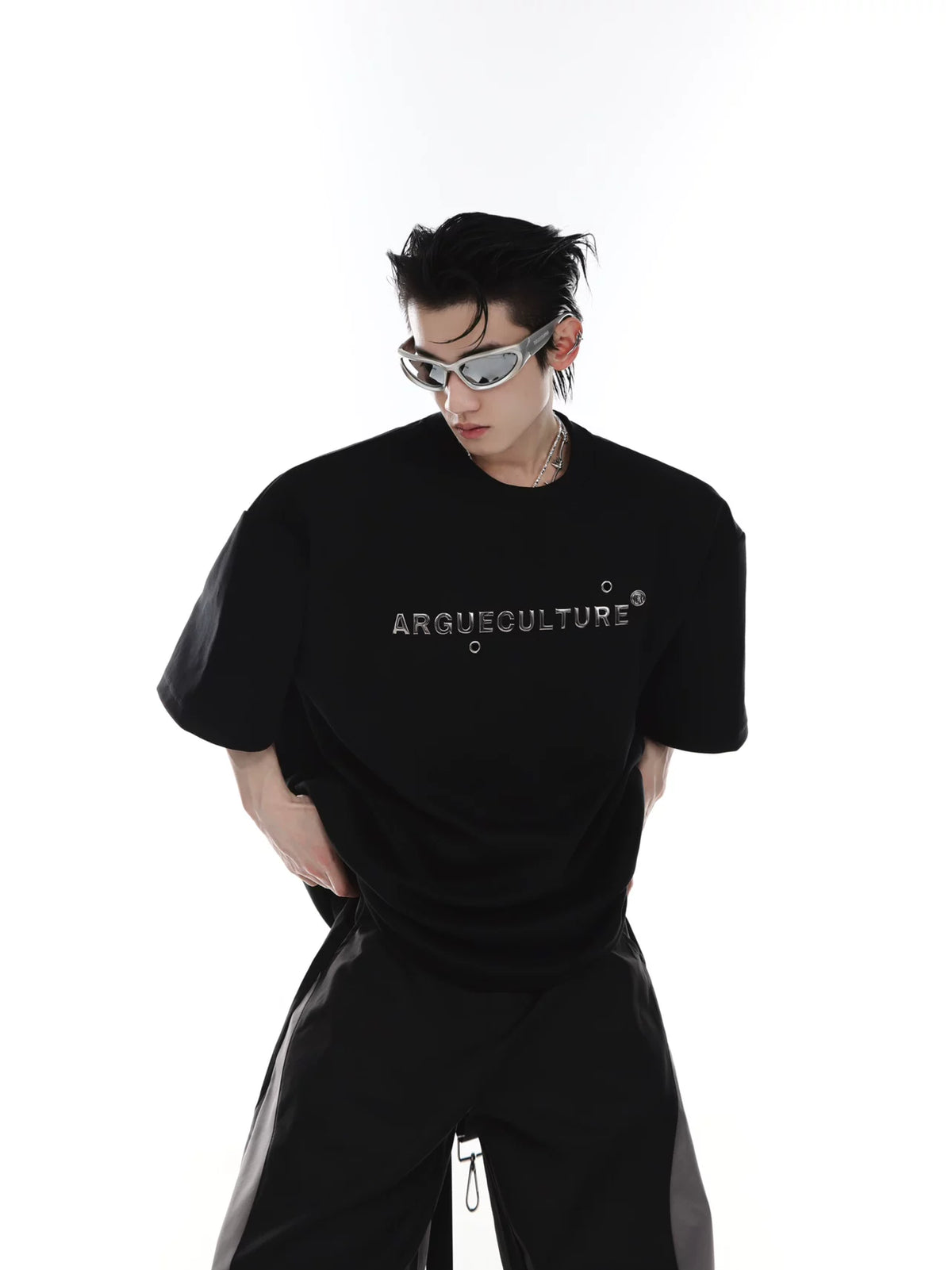 Black Oversized Metal Logo Ribbon T-Shirt | Futurist - main image 3