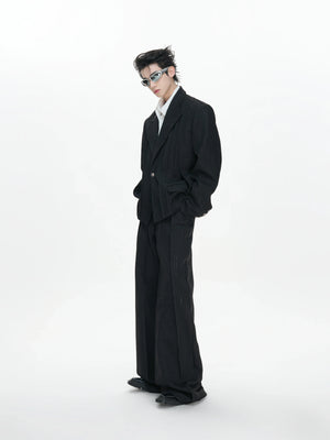 Black Pleated Blazer & Flare Pants Suit Set | Polyester - main image 2