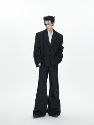 Black Pleated Blazer & Flare Pants Suit Set | Polyester - main image 3