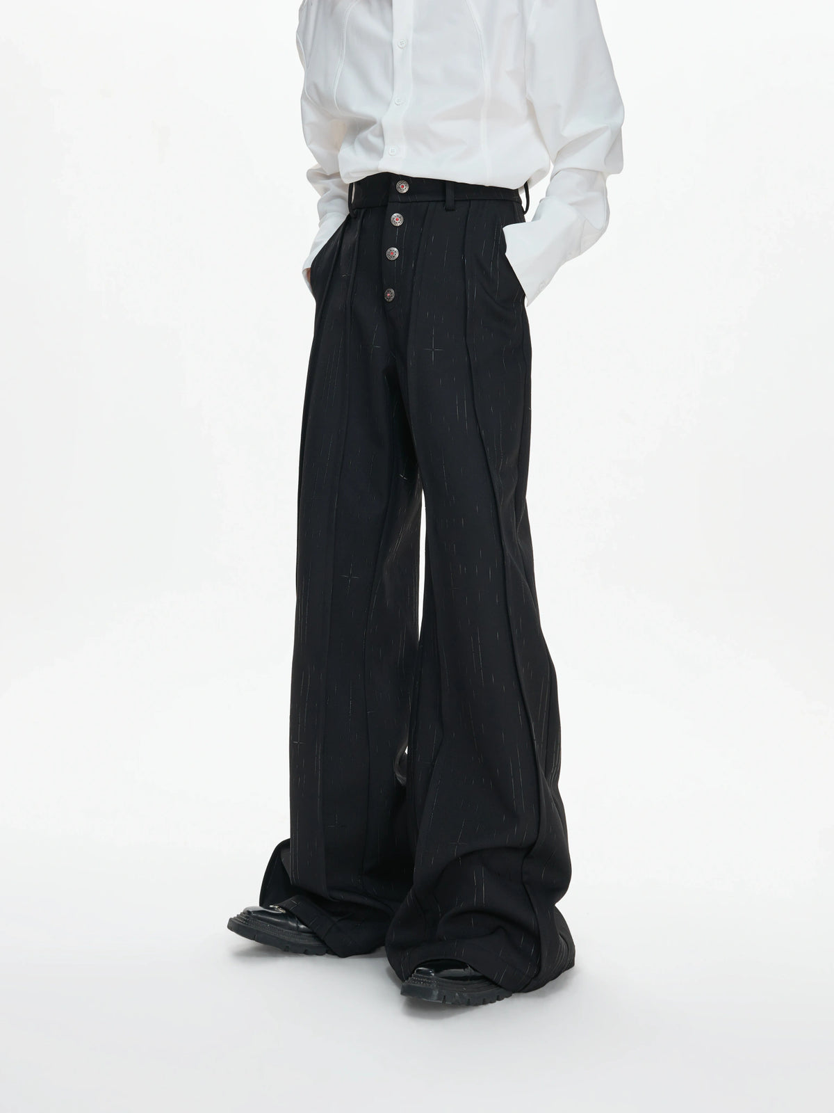 Black Pleated Blazer & Flare Pants Suit Set | Polyester - main image 5