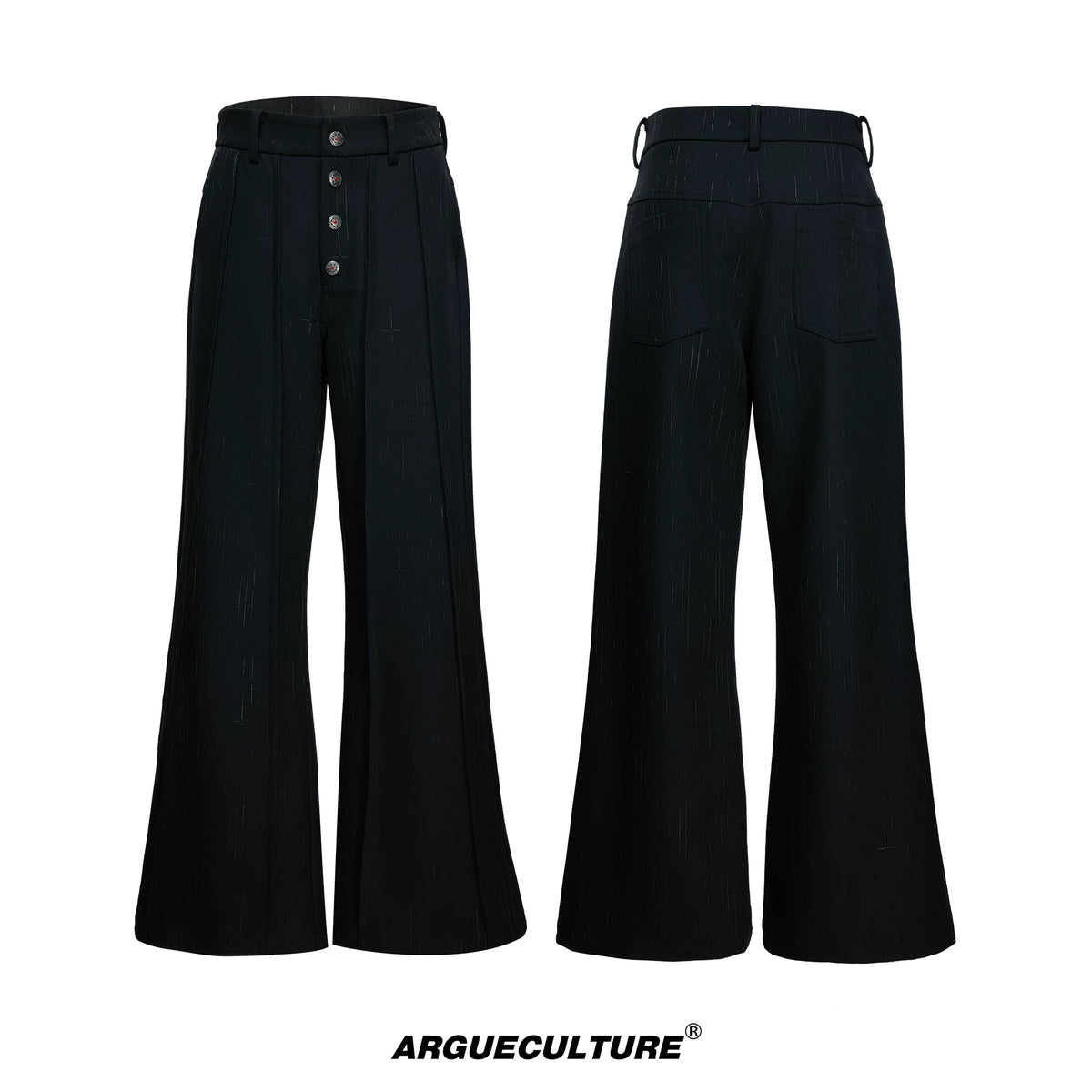 Black Pleated Blazer & Flare Pants Suit Set | Polyester - Black Pants