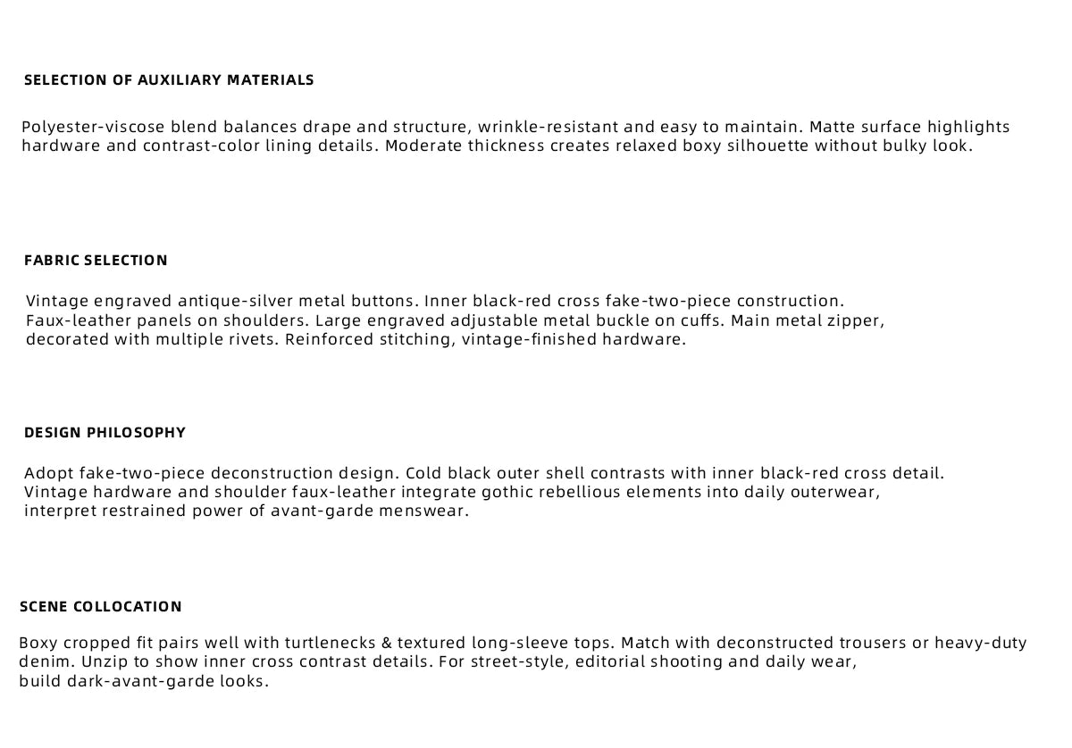 Black-Red Cross Boxy Cropped Stand-Collar Street Jacket - detail image 3