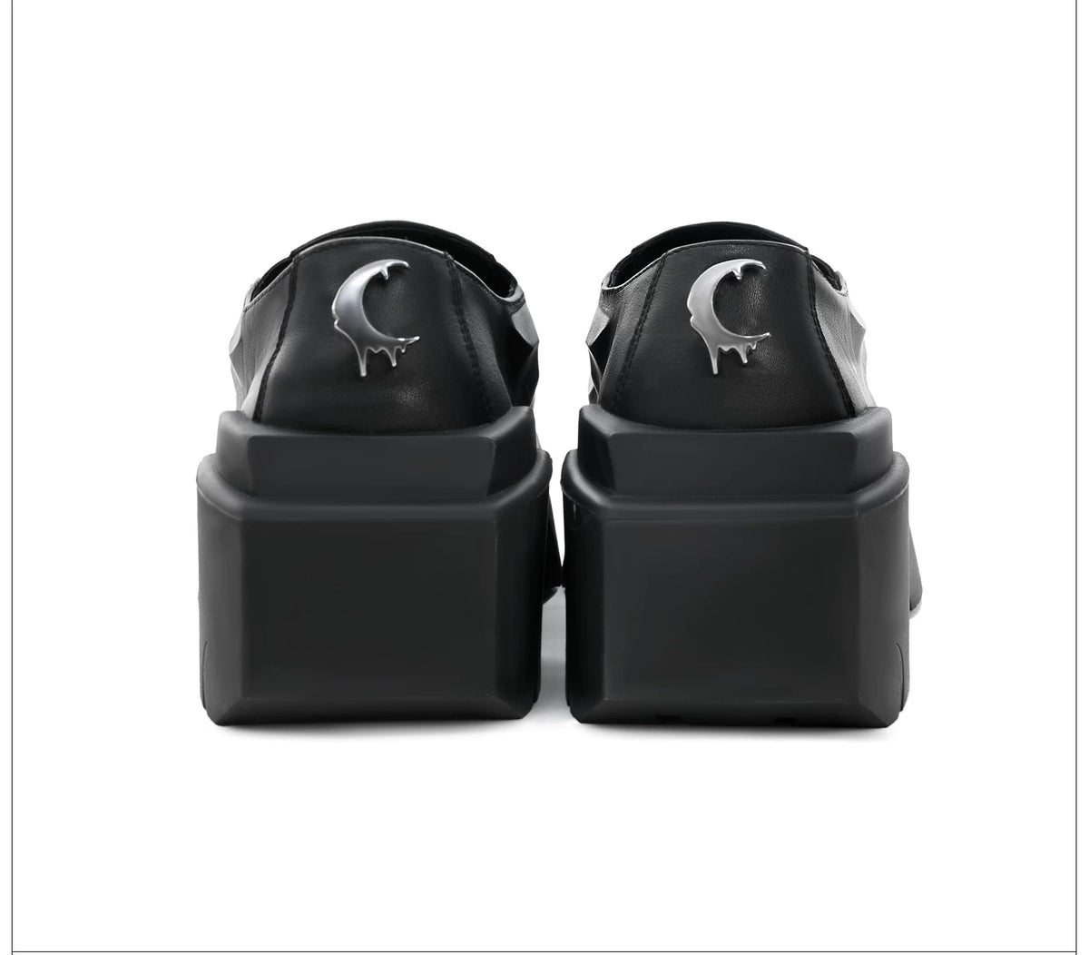 Black Round-Toe Platform Leather Shoes with Metal Logo - detail image 2