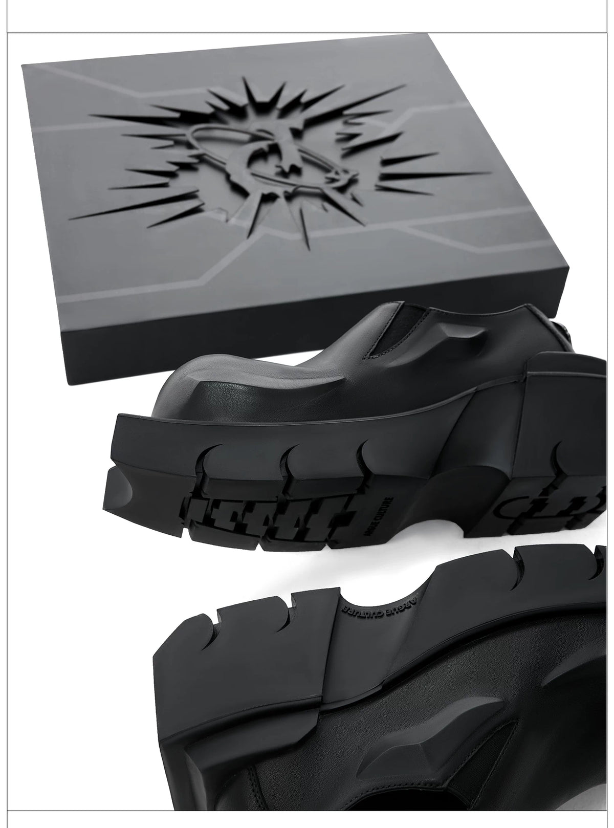 Black Round-Toe Platform Leather Shoes with Metal Logo - detail image 11
