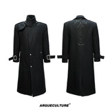 Black Sequin-Accent Cinched Long Blazer Coat | Wool Blend - Black