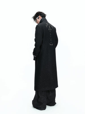 Black Sequin-Accent Cinched Long Blazer Coat | Wool Blend - main image 2