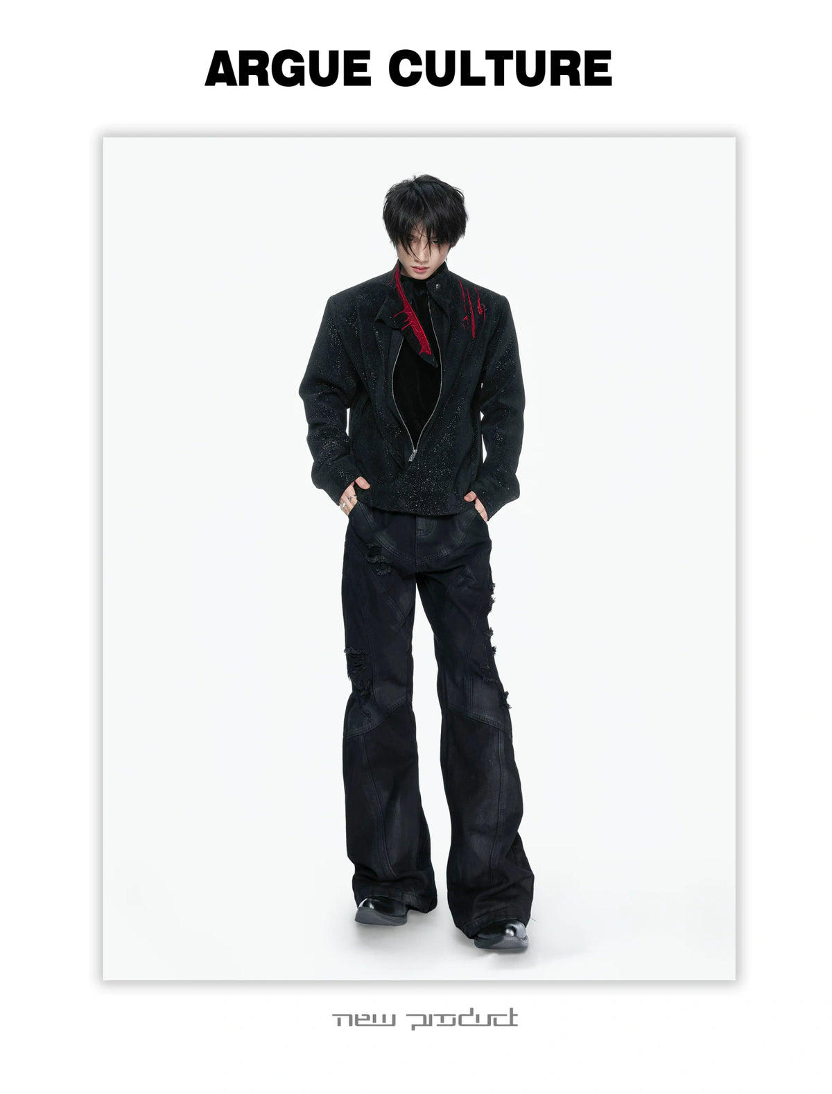 Black Stardust Suede Jacket, Stand Collar & Embroidery - detail image 13