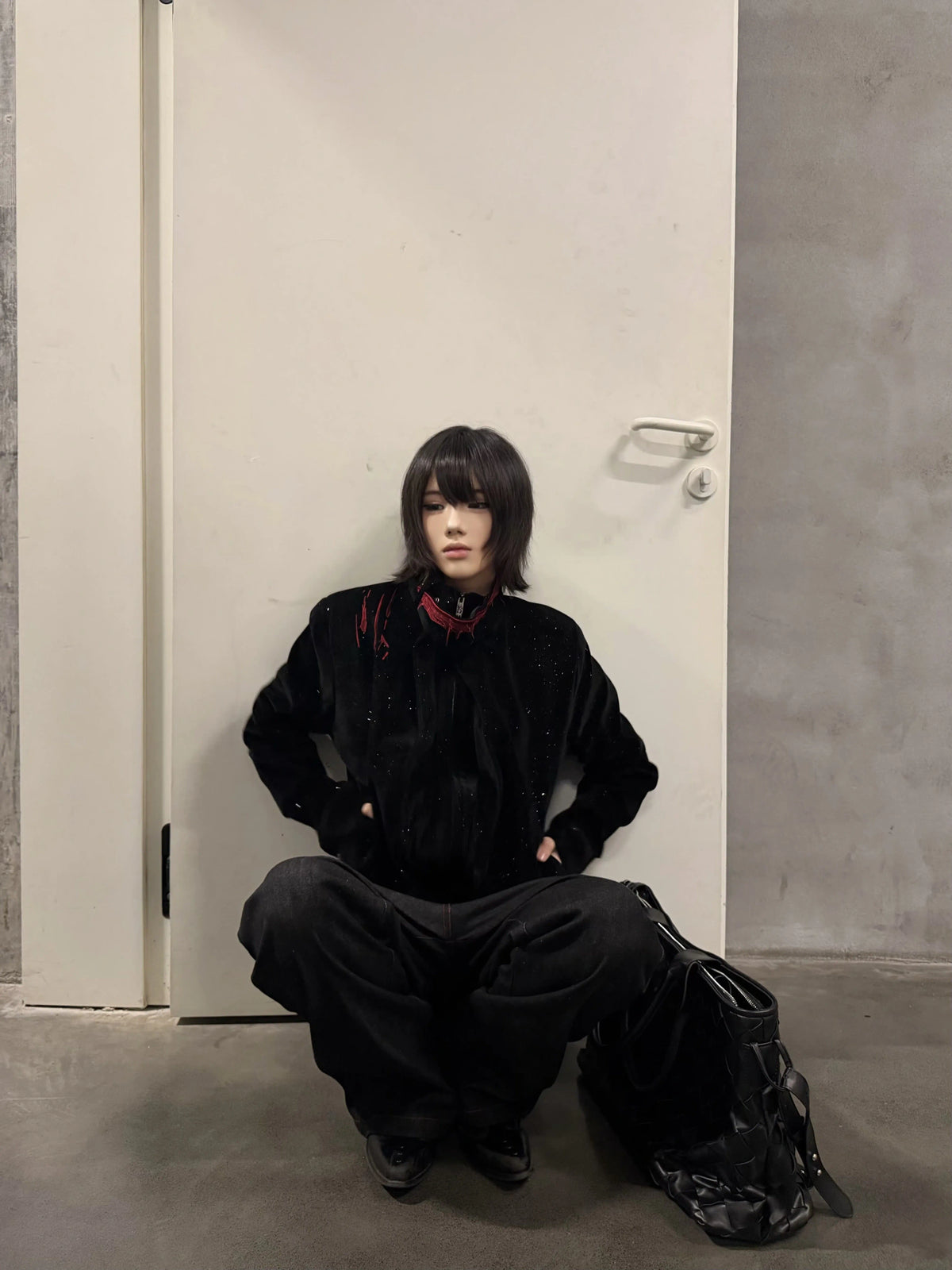 Black Stardust Suede Jacket, Stand Collar & Embroidery - main image 5